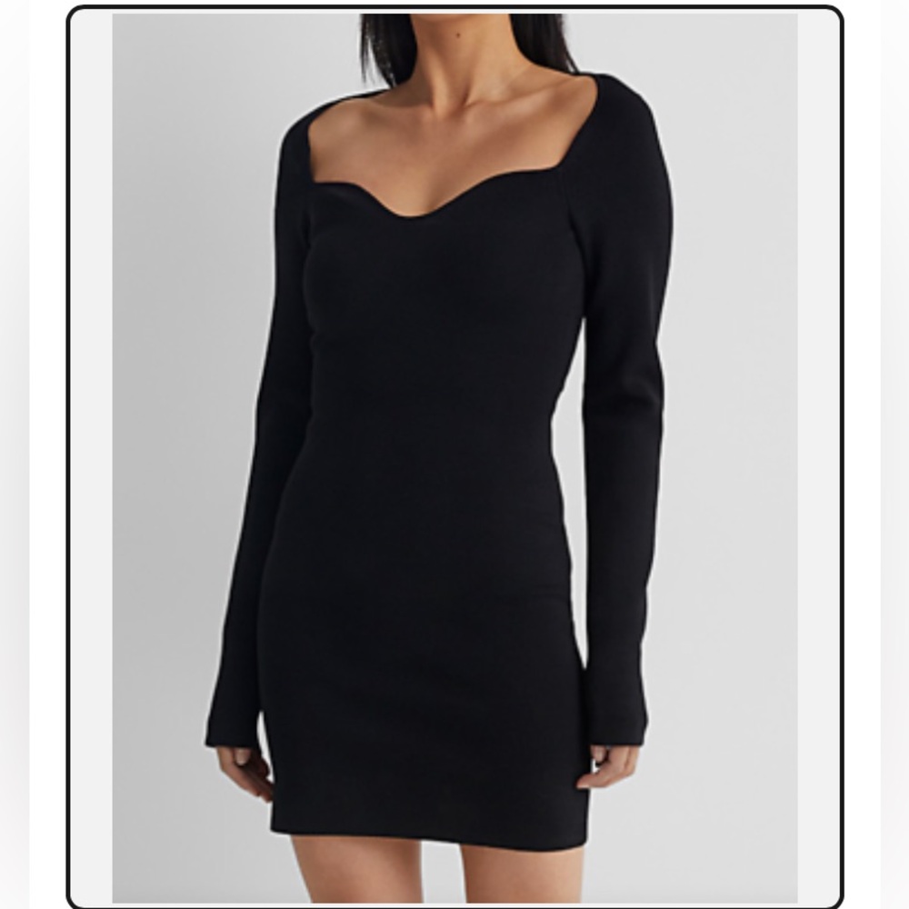 Nanushka Marina black scalloped neck stretch knit fitted Long Sleeve mini Dress